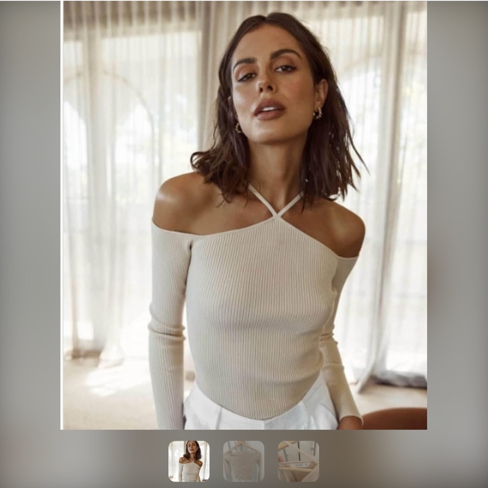 Vici Beige Off-Shoulder Strappy Top